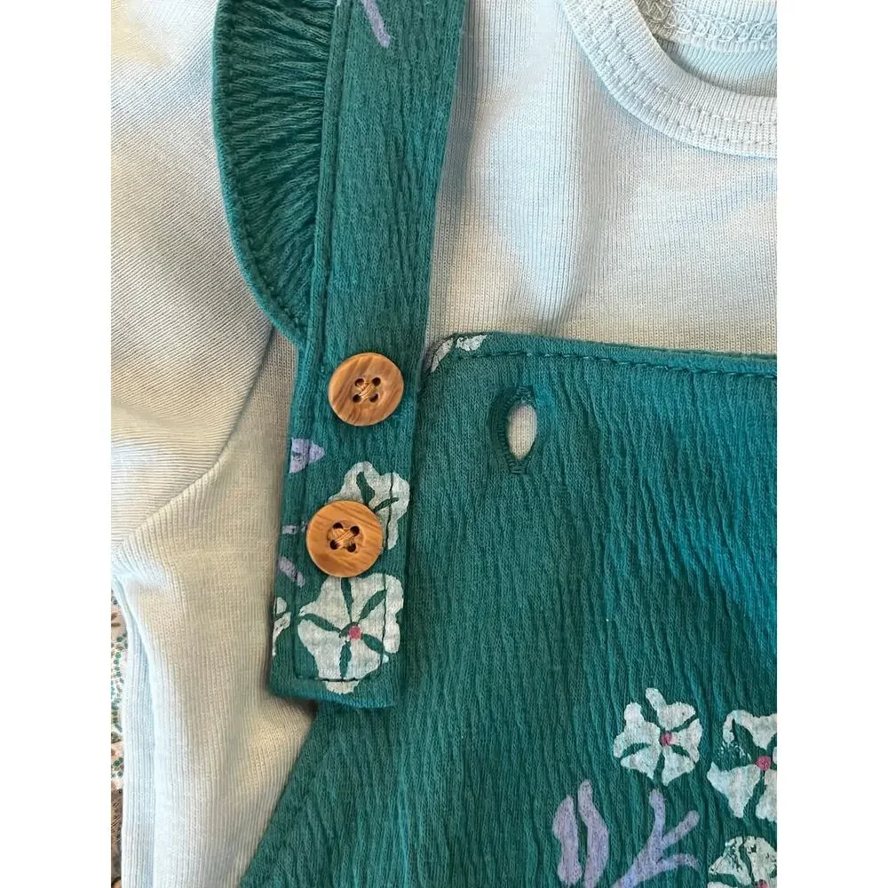 Carter's NWT green floral gauze textured 2 piece bubble romper outfit Size 24 M